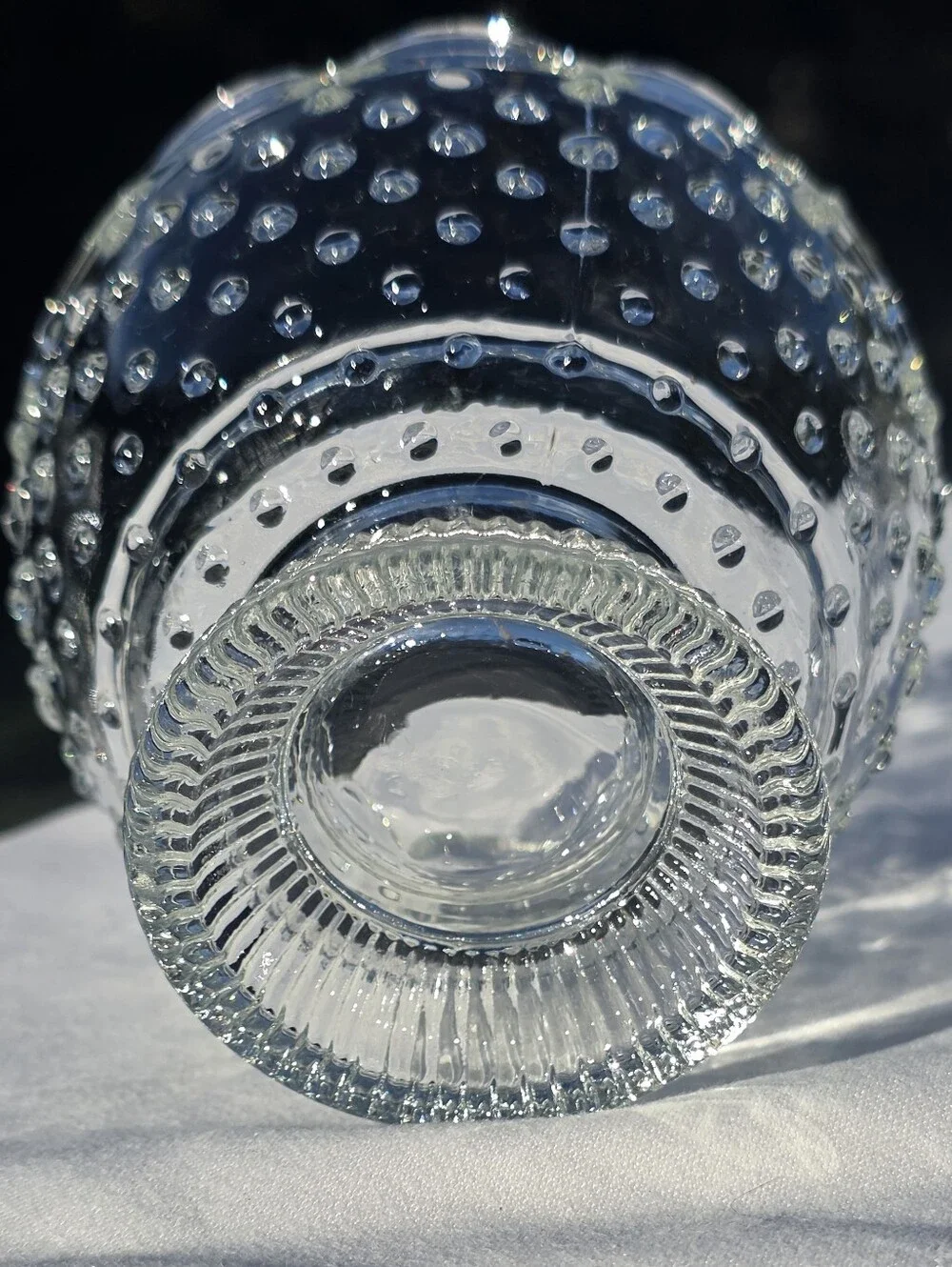 Vintage 1950s Jeannette Glass Dewdrop Clear Hobnail Pedestal Dessert Bowl / Cand